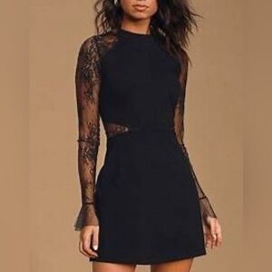Bragging Rights Black Lace Long Sleeve Skater - Dress Size Large - Never Worn